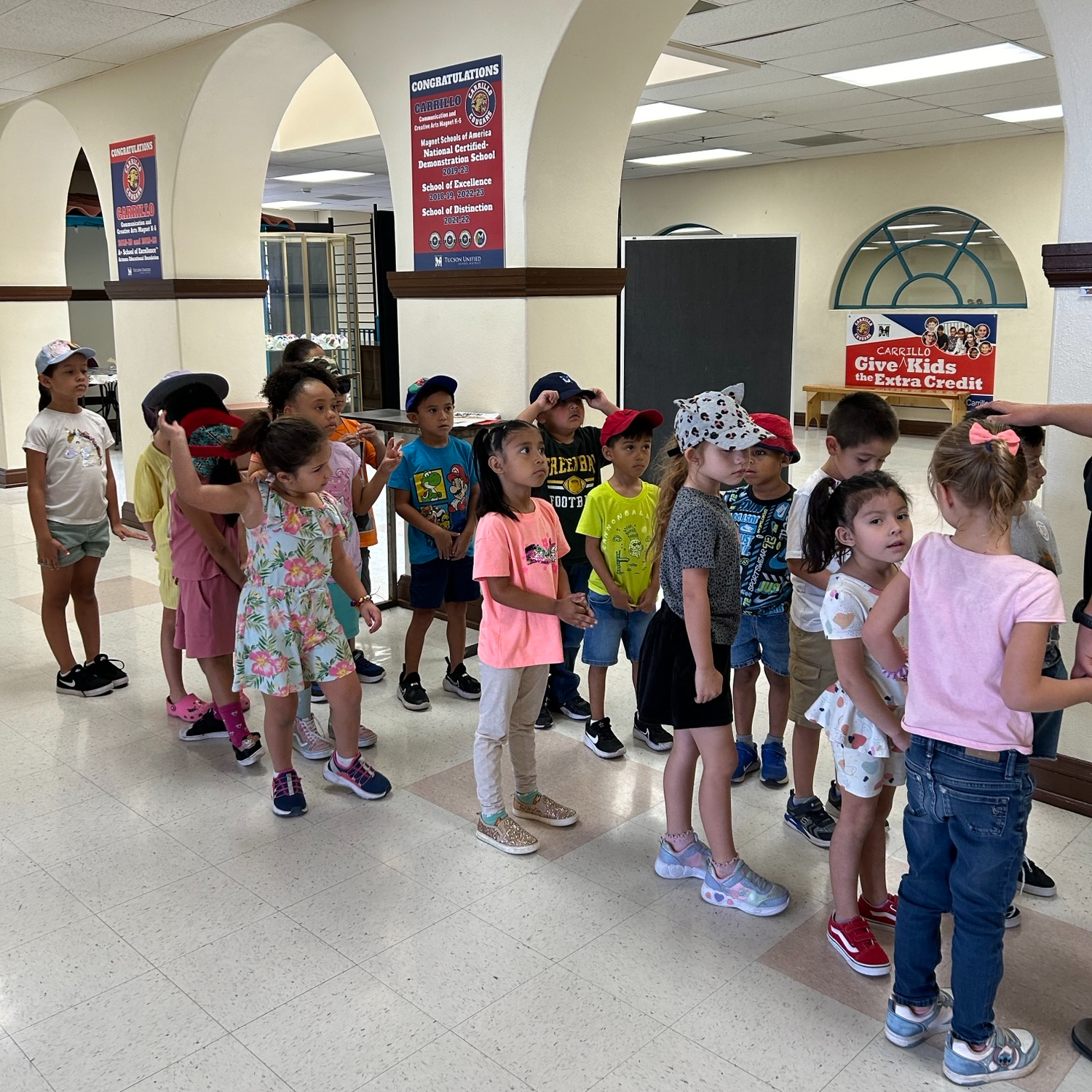 Students stand in a line